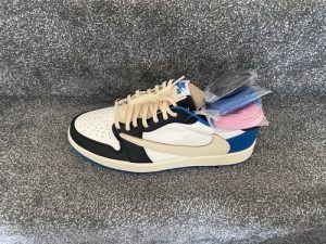 Fragment Design X Travis Scott X Air Jordan 1 Retro Low ‘Sail Black Military Blue’ photo review