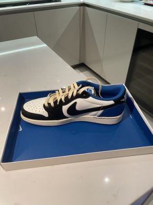 Fragment Design X Travis Scott X Air Jordan 1 Retro Low ‘Sail Black Military Blue’ photo review