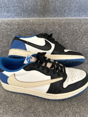 Fragment Design X Travis Scott X Air Jordan 1 Retro Low ‘Sail Black Military Blue’ photo review